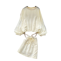 Ensemble haut ample à manches longues et mini-jupe taille haute pour femme, style coréen, idéal pour l'automne