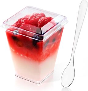 Gobelets à dessert carrés transparents en PS de 5 oz, jetables, à paroi simple, biodégradables, pour friandises - Product Image 1