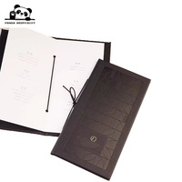 Menu en cuir marron durable, couverture rigide, avec bande élastique, impression en gravure, sac en carton, pour restaurant, tailles personnalisées