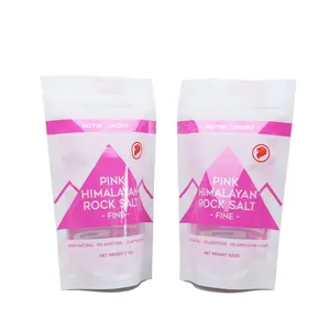 Customized Printed Logo Plastic Sea Salt Packaging Pouch Bag / Stand Up Himalayan Pink Salt Pouch With Clear Window