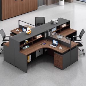 Combinazione Scrivania e Sedia per Ufficio, Postazione a L in Acciaio Minimalista Moderna con 4 Posti e 6 Schermi, Tavolo per Computer - Product Image 5