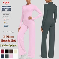 Ensemble de sport pour femmes avec veste à col montant zippée à manches longues et pantalon évasé taille haute, tenue 2 pièces, vêtements de yoga doux, 7 couleurs