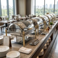 Plat à chafing professionnel chauffé à l'alcool en acier inoxydable 201, ensemble de buffet avec couvercle roulant et supports à combustible pour hôtel