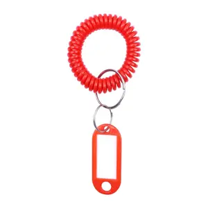 Gelang gantungan kunci plastik, gelang gelang rantai Tag bagasi kabel bisnis koil elastis