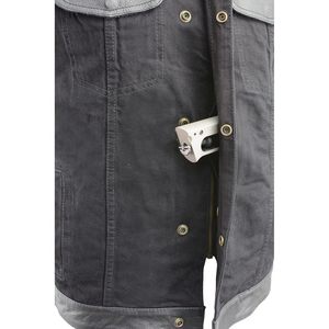 Chaleco de mezclilla de lona tejida SOA para hombre, talla mediana, con ribete de cuero, cierre oculto con broche a presión, cremallera oculta y 2 bolsillos para armas, ropa exterior. - Product Image 2