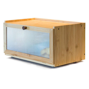 Bamboo Bread Box With Window Large Capacity <b>Kitchen</b> Storage Organizer Rectangle Shape Natural Color Lid - Product Image 1
