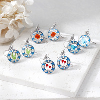 Anting Bunga Asli Resin Epoksi Paduan Logam Vintage Pola Enamel Biru Putih Spesimen Tanaman Bunga Terawetkan Desain Unik Artistik