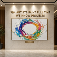 Peinture à l'huile en bas-relief motif tourbillon arc-en-ciel, art mural texturé, cadre doré, pour hôtel de luxe, salle à manger, restaurant, mur d'accentuation, personnalisable en gros