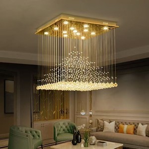 Lustre en cristal rectangulaire moderne et simple de style français, pour salon, salle à manger, hôtel, restaurant, pyramide - Product Image 2