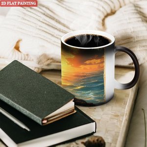 Taza Mágica de Cerámica Negra Esmerilada de 11 oz, Cambia de Color con el Calor, para Café, Uso en Oficina - Product Image 3