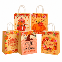 Sacs en papier kraft pour Thanksgiving, sacs cadeaux personnalisés avec logo et poignées pour les achats de fin d'année, la vente au détail et l'emballage de cadeaux
