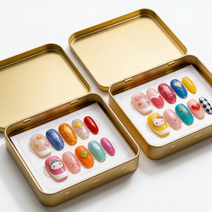 Scatola di Latta Rettangolare Riciclabile per Unghie Finte, Mini Cuffie, Confezione Regalo Personalizzabile con Cerniera in Metallo - Product Image 2