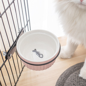 Ceramic <b>Cat</b> Bowl Hanging Pet <b>Feeder</b> For Cage With Fish Design Anti-Tip <b>Cat</b> Food Water Dish - Product Image 1