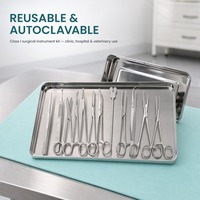 Ensemble d'instruments chirurgicaux en acier inoxydable, 10 pièces, avec plateau de rangement, pinces, ciseaux, manche de scalpel, porte-aiguille, pinces hémostatiques
