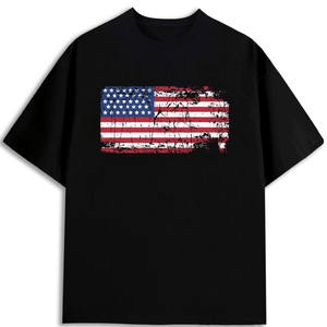 Camiseta Patriótica con Estampado de la Bandera Americana para Hombre, 100% Algodón, 180 g/m², Cuello Redondo, Envío desde Almacén en EE. UU. - Product Image 1