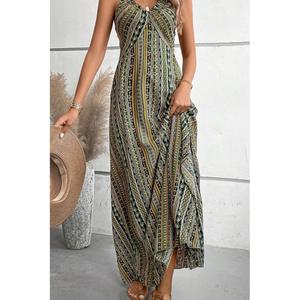 Nouvelle Robe Longue de Plage Imprimée à Rayures pour Femme, Taille Haute Amincissante, Sans Manches, Col en V Profond, Bretelles, Fendue, Collection Printemps-Été - Product Image 3