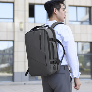 Feisha Men's <b>Laptop</b> <b>Backpack</b> 14 Inches Expandable Business Travel Solid Color Gray And Black Spring 2024 - Product Image 3