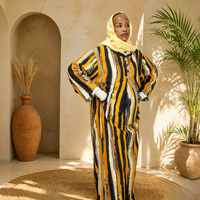 Robe musulmane pour femme à imprimé numérique avec rayures abstraites, col rond et patte de boutonnage semi-boutonnée, pour usage quotidien décontracté, personnalisable