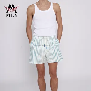 New Trend Gym Short Sports Striped Print Pocket Swimwear Beachwear Men Casual Swimsuit Men