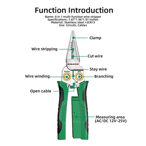 8-in-1 Multifunction <b>Tool</b> - Wire Stripper Cutter & Voltage Tester (12V-250V AC/DC) with Audible LED Alarm - Product Image 5