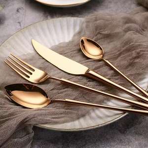 Set di Posate in Acciaio Inox 304 <span class=keywords><strong>Aden</strong></span> Oro Rosa Lucidato a Specchio Riutilizzabile Coltello Forchetta Cucchiaio Coltello da Bistecca Dessert - Product Image 1