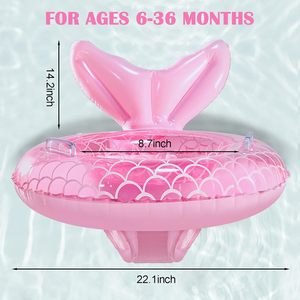 Bouée de sauvetage gonflable en PVC écologique en forme de queue de sirène rose pour enfants, siège de bain de sécurité pour bébé - Product Image 3