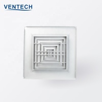 Diffuseur d'air d'évacuation Ventech pour système CVC, ODM/OEM, en aluminium, 4 voies, diffuseur d'air de plafond carré