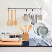Ensemble d'ustensiles de cuisine en bambou Tailai (4 pièces) avec support de rangement, spatule en bambou naturel de qualité alimentaire, cuillère ajourée et spatule
