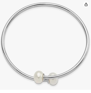 Bạch Kim Mạ Thép Không Gỉ Mở Cuff Bangle Hai 10-11Mm Bất Nút Ngọc Trai Bangle - Product Image 2