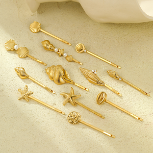 Horquilla de Acero Inoxidable Estilo Lujo - Set de Pinzas para Flequillo Liu Hai con Concha de Perla y Titanio, Concha Marina y Estrella de Mar - Product Image 2