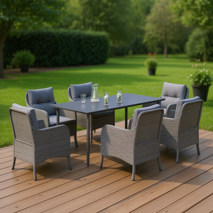 Ensemble de salle à manger de jardin gris 4 places en rotin, mobilier d'extérieur au design contemporain avec accoudoirs - Product Image 2