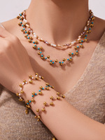 Ensemble de bijoux pour femmes en acier inoxydable électroplaqué fait main, collier et bracelet en pierre de cristal naturelle facettée pour les occasions de fête