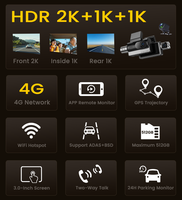 Caméra embarquée 3 canaux 3 voies 2K+1080p+1080p Wifi GPS DVR 4G avec surveillance de stationnement 24h/24 et vision nocturne
