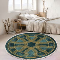 Tapis rond à pois en peluche, fabriqué à la machine, avec pompons, pour la décoration intérieure de la chambre et du salon