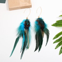 Boucles d'oreilles pendantes longues bohèmes vintage luxueuses faites à la main en plumes de faisan teintes par des indigènes pour femmes