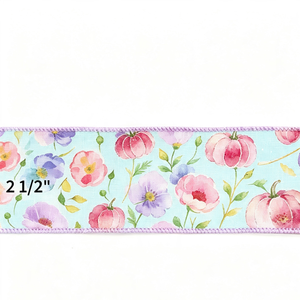 Ruban imprimé à motif floral 100% polyester, 2 1/2 pouces, longueur personnalisée, coloré, résistant au rétrécissement, rouleau de 10 yards, collection Printemps - Product Image 2