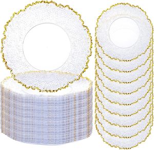 Assiette de présentation moderne en acrylique transparent doré, écologique, 13 pouces, peinte à la main, pour mariages et événements - Product Image 1
