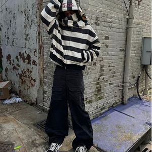 Sudadera con capucha bordada de gran tamaño personalizada para hombre, ropa de calle, Jersey a rayas, Sudadera con capucha Doble - Product Image 3