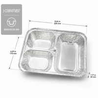 Barquette en aluminium WanHao à 3 compartiments, rectangulaire, jetable, pour emballage de plats à emporter, vente en gros
