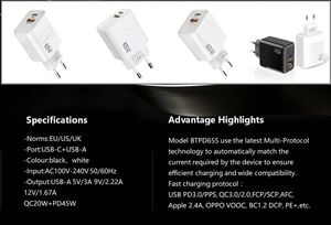 US/EU <b>Plug</b> 65W <b>USB</b> C Charger PD Type C Fast Charging <b>Wall</b> Adapter Quick Charge 4.0 Phone Charging Universal Device - Product Image 5