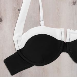 Maillot de bain pour jeune fille en nylon et élasthanne personnalisé, bikini modeste et sexy, imprimé, soutien-gorge push-up et ensemble 2 pièces à rayures et carreaux - Product Image 2