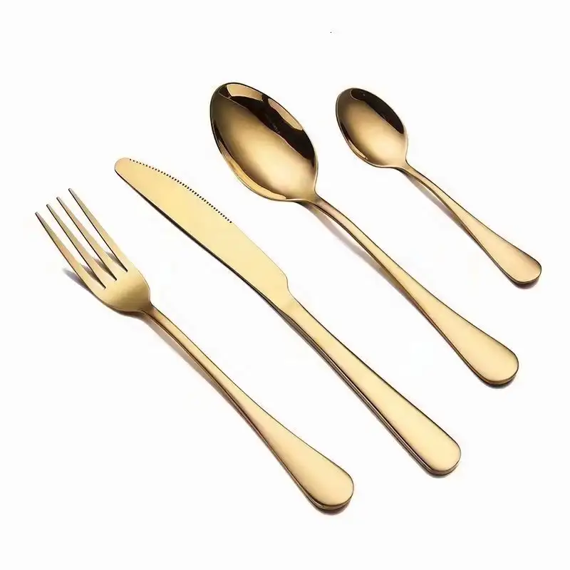 Wholesale restaurant 4pcs gold cutlery dinner spoons forks and knife stainless steel cutlery for wedding