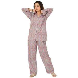 Ladies Floral Printed Cotton Night Suit Long Sleeve Woven Shirt and <b>Pants</b> Comfortable Soft Summer Pajama Set for Women - Product Image 2