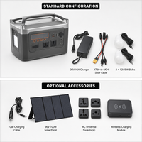 Station d'alimentation portable à batterie solaire 1000W, capacité nominale 1209Wh, batterie LiFePO4, onduleur à onde sinusoïdale pure pour stockage d'énergie domestique
