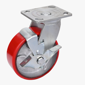 Rodízios Industriais de Alta Resistência 100mm 125mm <span class=keywords><strong>150mm</strong></span> 200mm com Núcleo de Ferro Fundido e Roda de PU Vermelha - Product Image 3