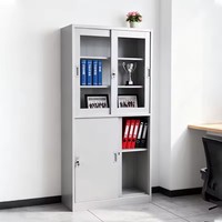 Armoire de bureau en acier avec portes vitrées, étagères réglables pour livres et documents, rangement sécurisé, organisateur durable