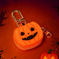 Porte-clés en cuir PU thème Halloween Kawaii, mini porte-monnaie zippé en cuir, design citrouille et toile d'araignée, pendentif de sac à main, cadeau