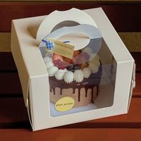 Caja de papel para pasteles, buen precio, caja de embalaje de papel de cartón para pasteles, caja de papel para pasteles con asa y ventana