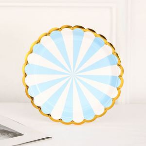 Juegos de Vajilla Desechable a Rayas y Puntos en Rosa y Azul, Platos de Papel y Accesorios para Decoraciones de Fiestas de Cumpleaños - Product Image 5