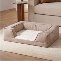 Lit pour chien orthopédique en mousse à mémoire de forme, gris, personnalisé, en peluche, non masticable, rectangulaire, avec 4 oreillers latéraux